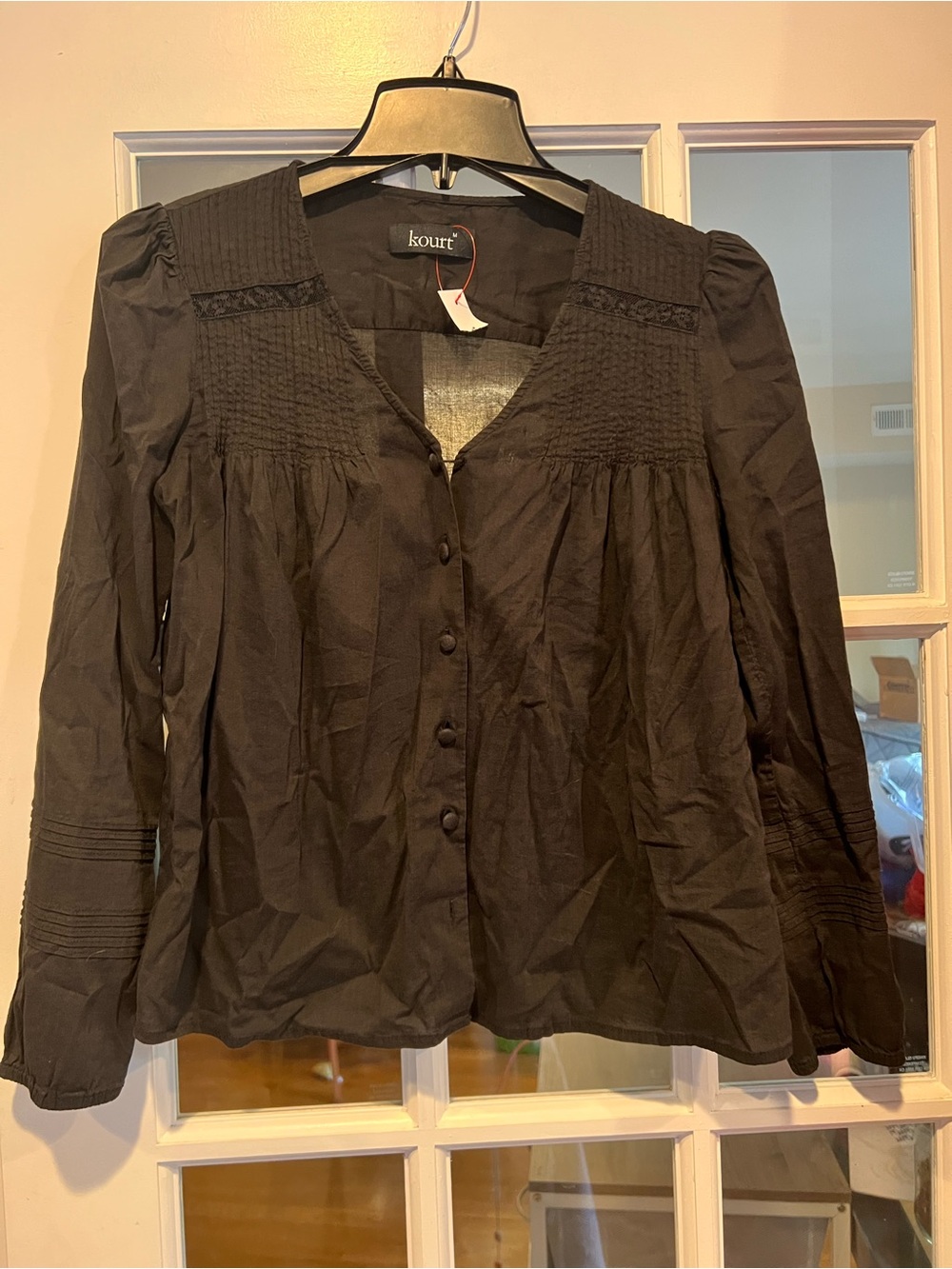 Kourt Black Button-Front Smocked Yoke Shirt